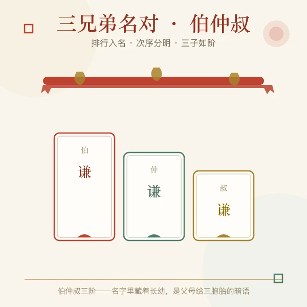 三兄弟名对伯仲叔排行